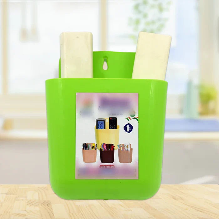 AM7694 Multipurpose Wall Holder | Mobile Holder | Stationary Storage | Bathroom accessories | Remote Holder | Makeup Brush Holder | Useful In office, Kitchen, Drawing Room 2 Section Stand (1 Pc)