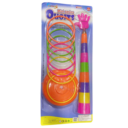 AM0234 Mini Series Ring Toss Quoits for Kids | Plastic Hoopla Throw Game for Toddlers | 8 Ring Toss Multicolor Indoor Game Set for Kids