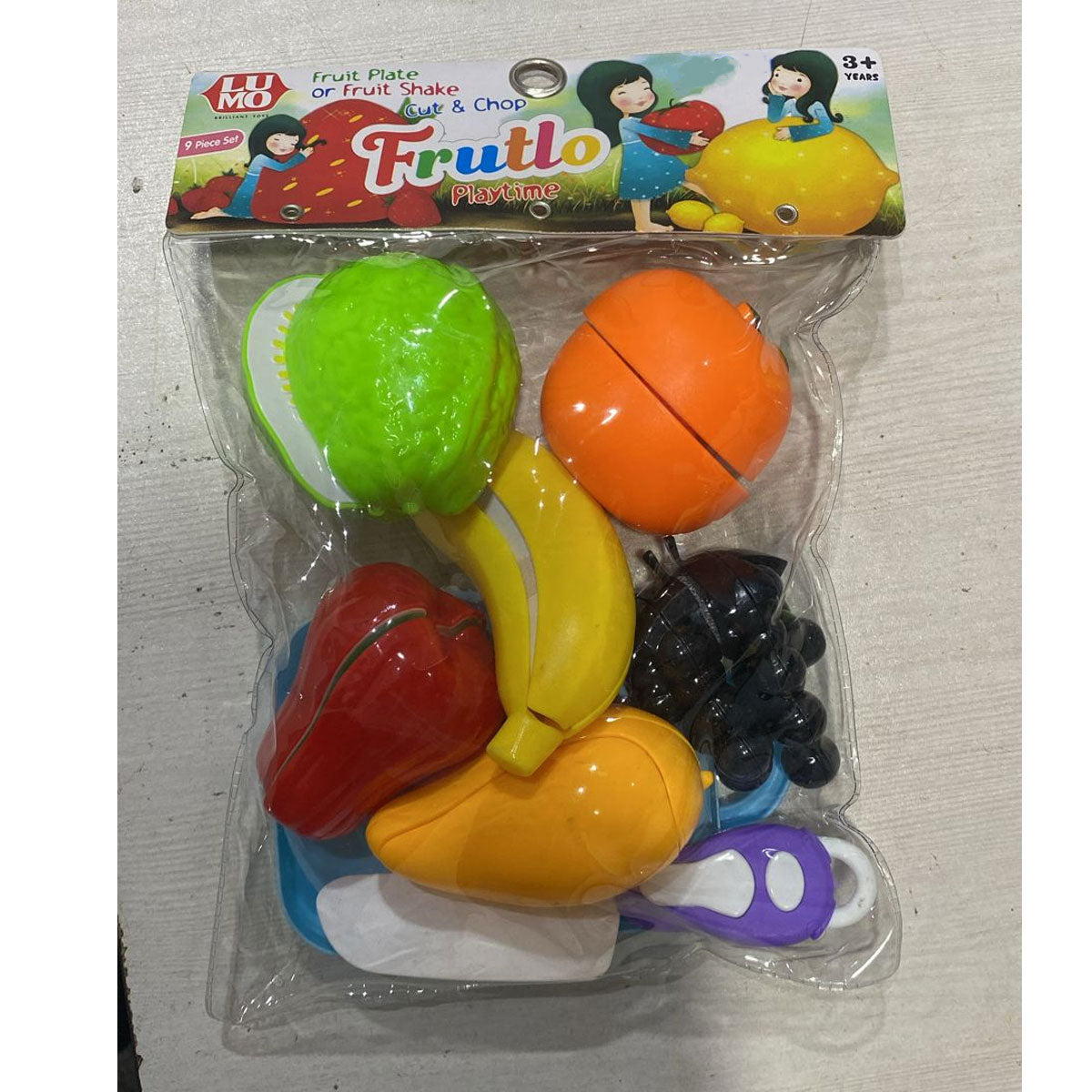 AM0230 Plastic Fruit Cut Toys for Kids, Sliceable Fruit Set with Strong Fasteners Fruits, Plate, Chopping Board & Knife, Fruits Toys Set for Kids – 9 Pcs, Multicolor
