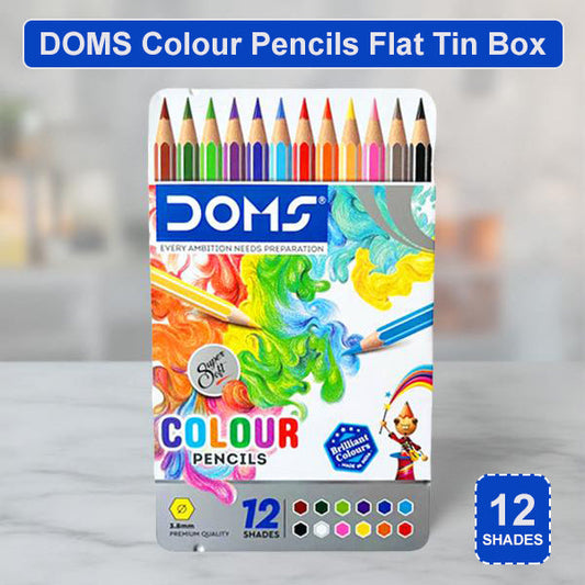 AM5038 Doms 12 Shades Super Soft Color Pencils Flat Tin Box , 7204