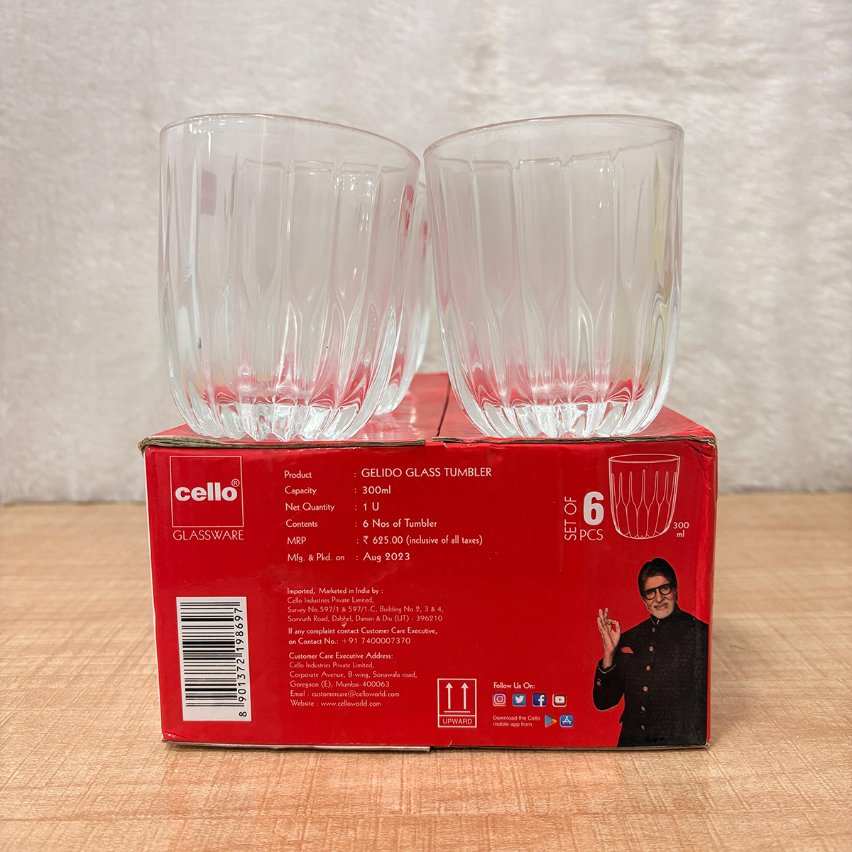 AM6541 Cello Gelido Premium Glass Tumbler Set - 300ml (Set of 6)