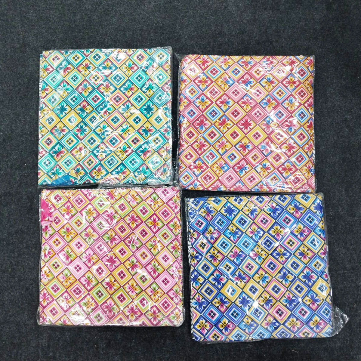AM6282 Medium Vibrant Geometric & Floral Print Zipper Jute Bag - Reusable Shopping and Carry Bag