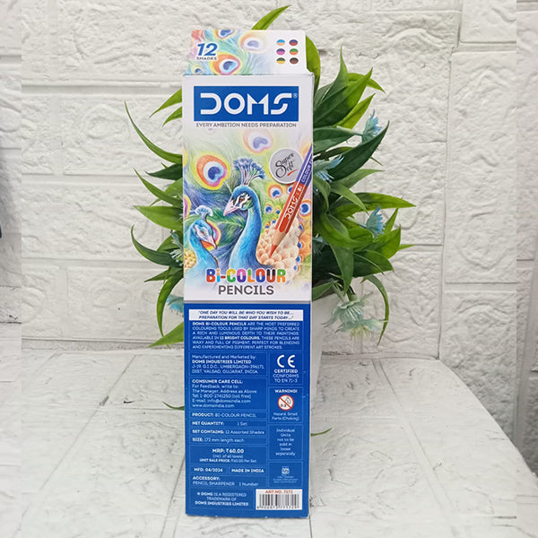 AM5035 DOMS Bi Colours 12 Shades Pencil (6 Nos),Ink Color: Multicolor