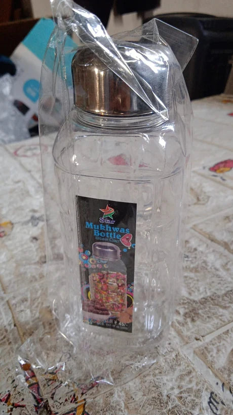 AM7651 PLASTIC TRANSPARENT MUKHWAS BOTTLE WITH STEEL CAP / MOUTH FRESHENER / DRYFRUITS MULTIPURPOSE AIR TIGHT AND BPA FREE KITCHEN STORAGE BOTTLE (1 PC)