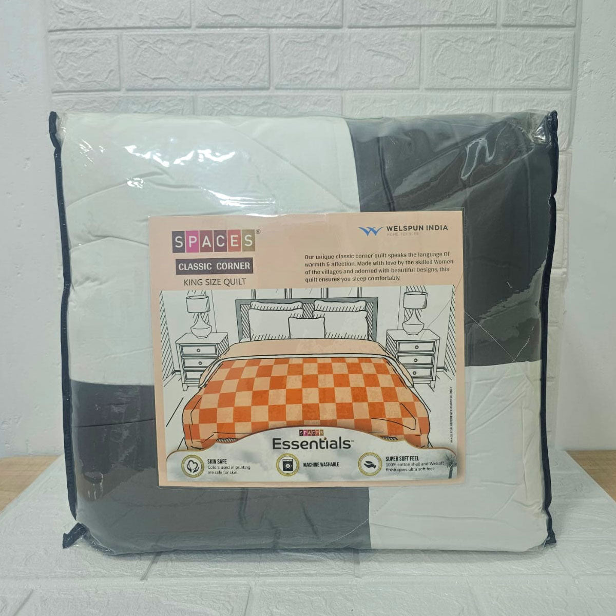 Di0018 Welspun Essentials Classic Corner Double Bed Quilt - 2.28mtr x 2.64mtr