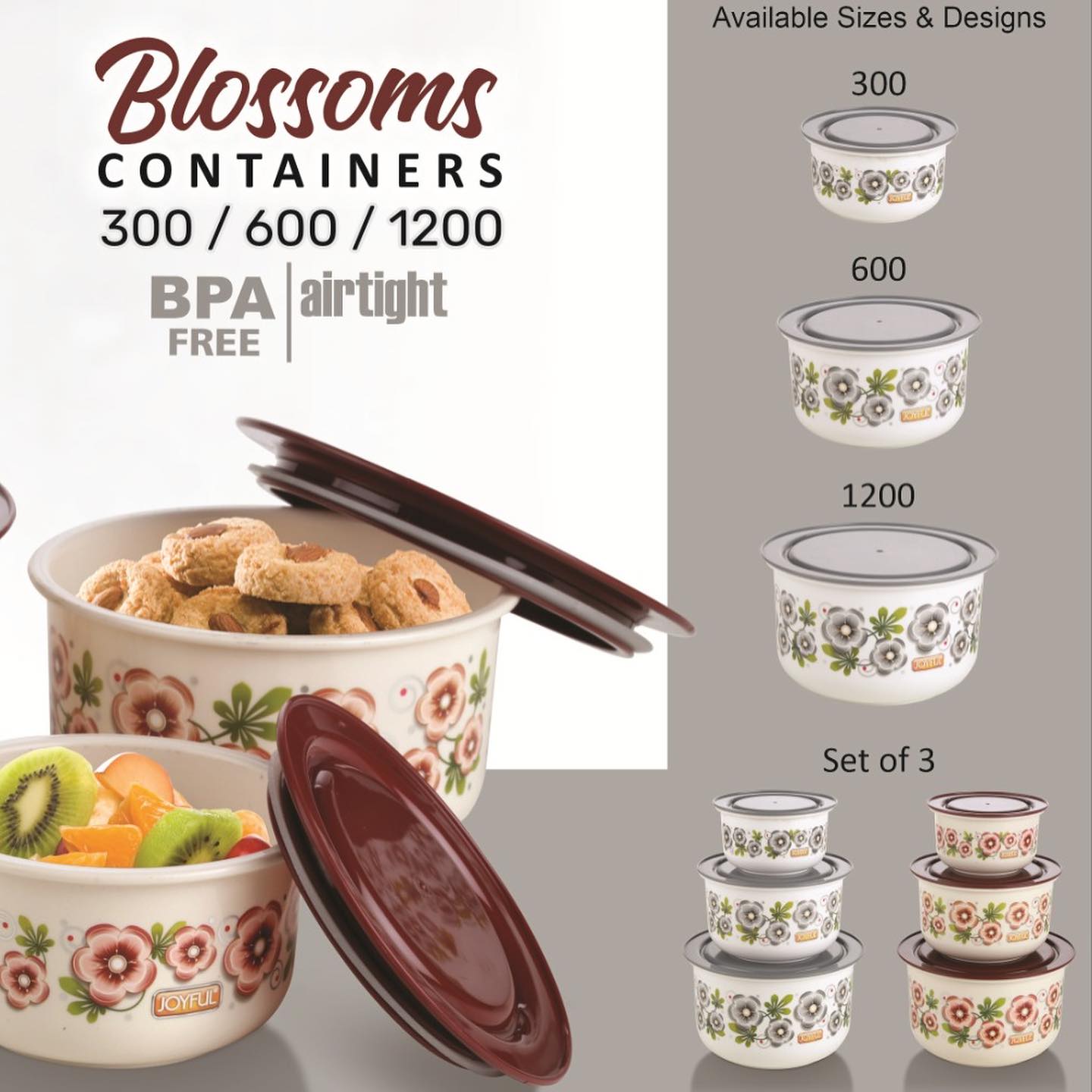 3084 Joyful Blossoms Container 300 / 600 / 1200ml Set of 3