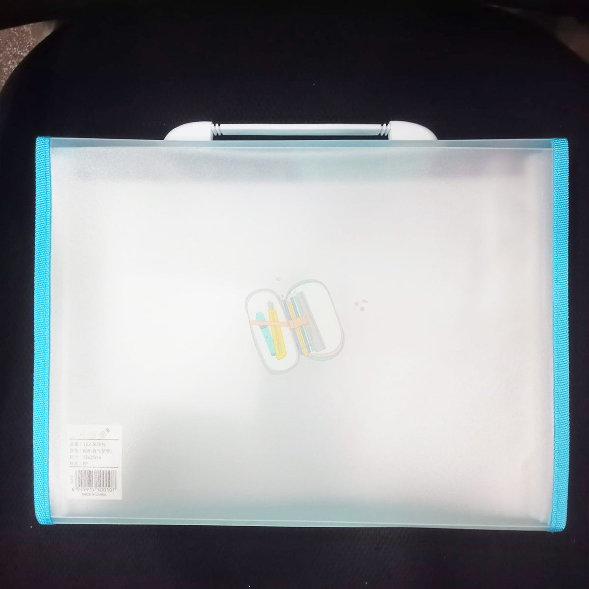 AM5899 Transparent Expanding File Folder with 12 Pockets, Handle, and Buckle (33x25cm)
