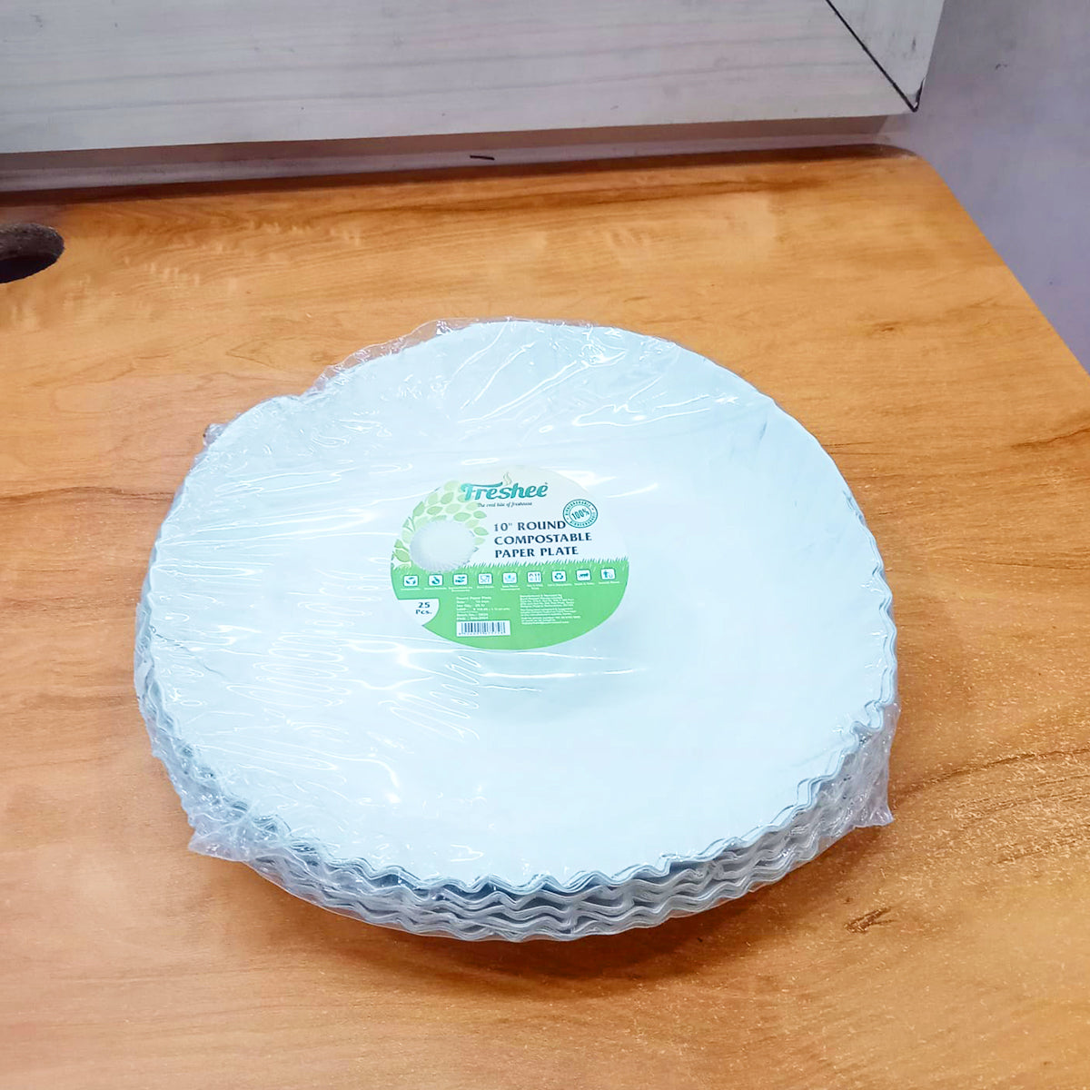AM5732 Freshee Paper Plates 25pcs, 10inch Round Disposable Small Paper Plates for Serving Party Snacks, Food, Cakes