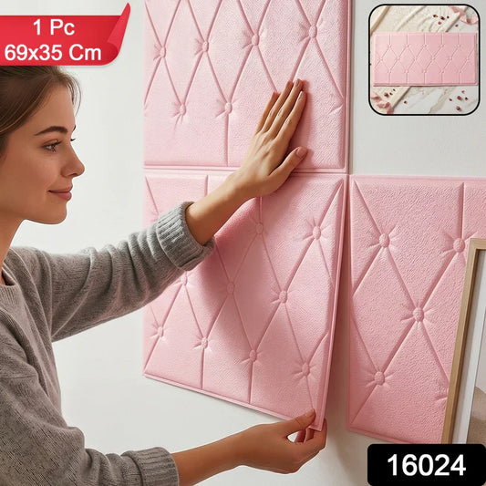 16024 Self Adhesive 3D Foam Wall Panel Cushion Wallpaper (1 Pc, Pink, 69x35 Cm)