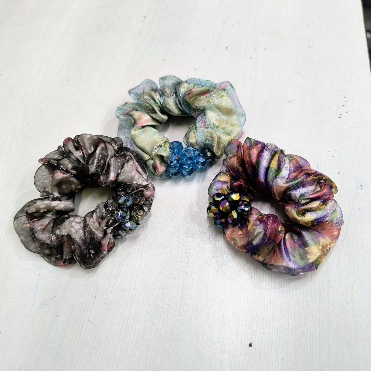 AM1297 Printed Crystal Hair band Elastic Rubber With Multicolor Color Hair Rope For Women and Girls 1pc
