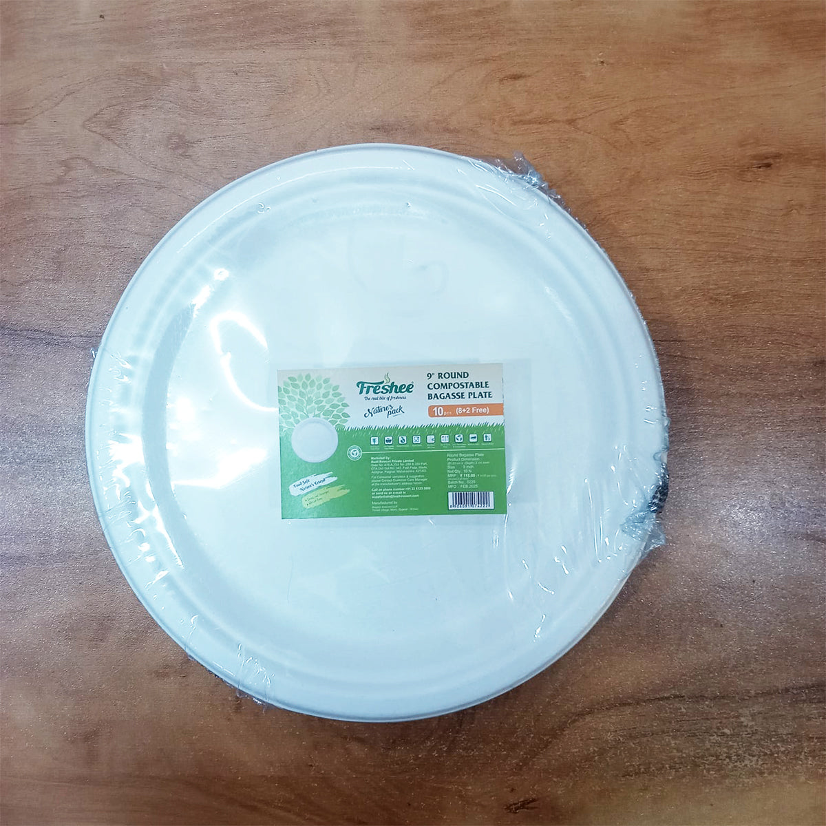 AM5734 Freshee Compostable Bagasse Round Plates (9inch, Pack of 10pc) Food Plate for Party, Wedding, Snack, Dinner