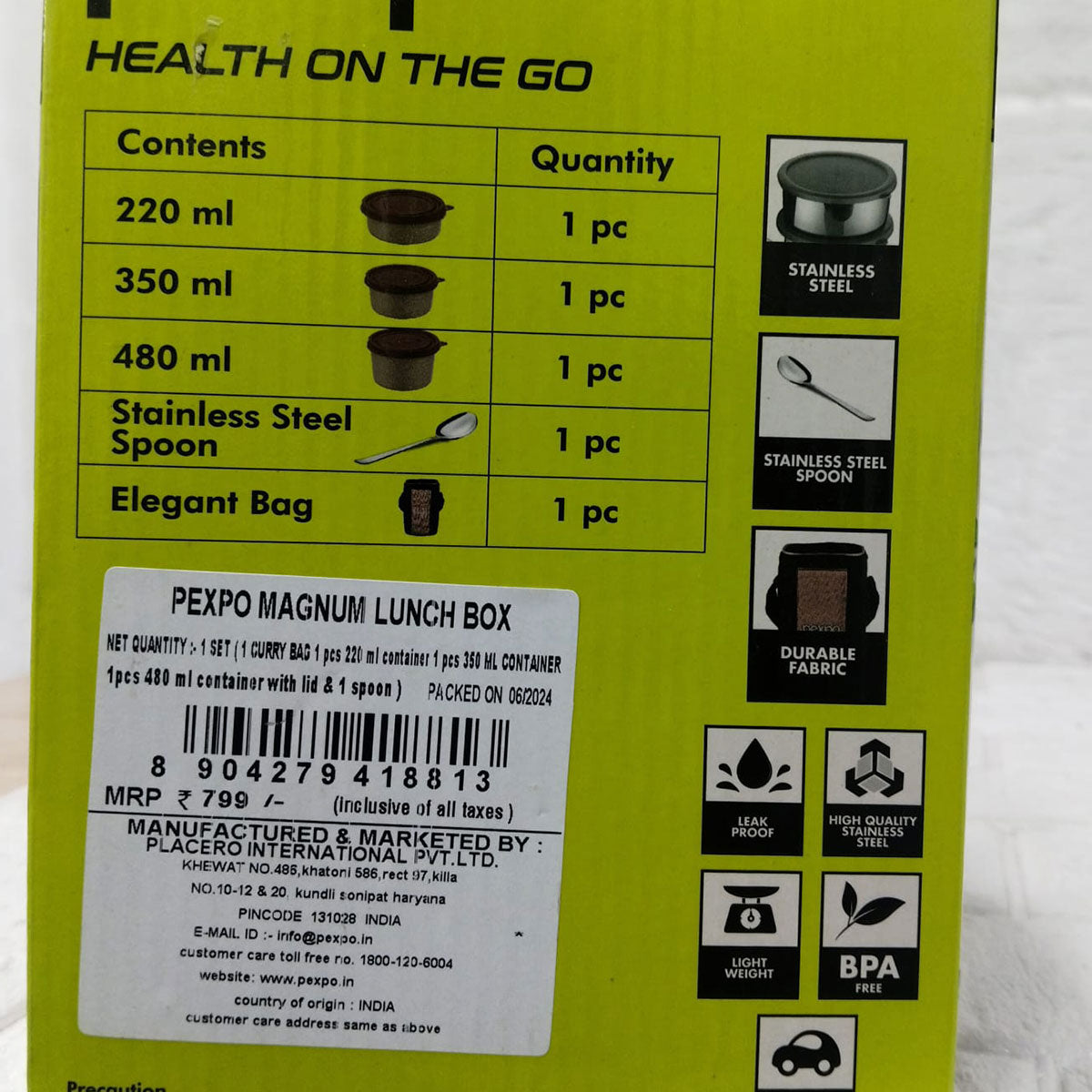 Di0386 Pexpo Magnum Lunch Box Set – Premium Insulated Tiffin with Leak-Proof Containers & Carry Bag