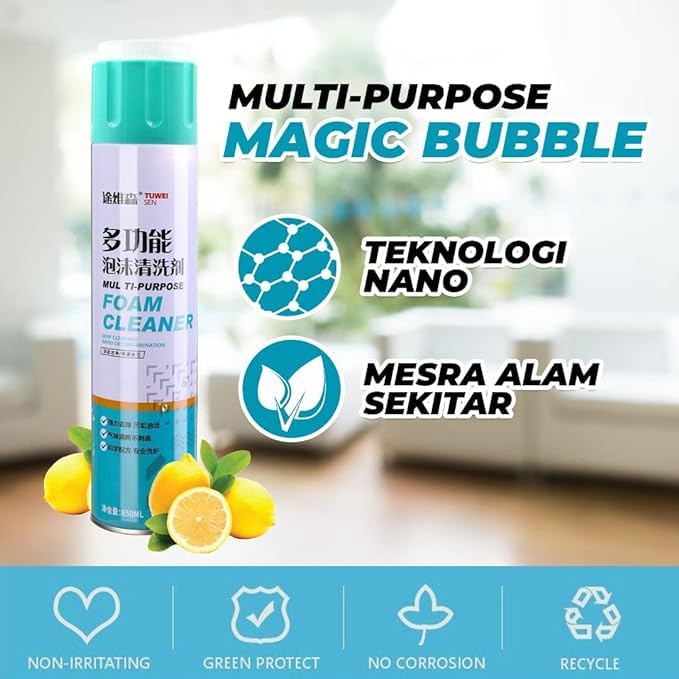 3042 Multipurpose Car Care Cleaner Foam Spray, Car Seat/Exterior & Interior/Shoes/Sofa Cleaning Spray Cleaner 650 ml