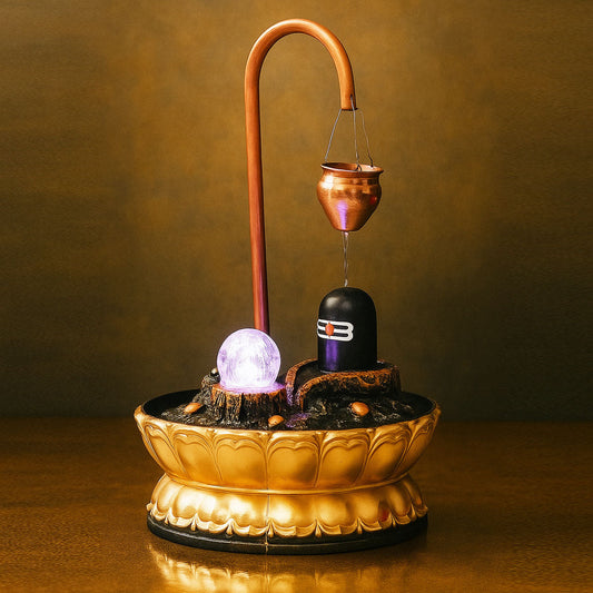 AM5945 Luxury Copper Shivling Water Fountain With Crystal Ball for Home Decor