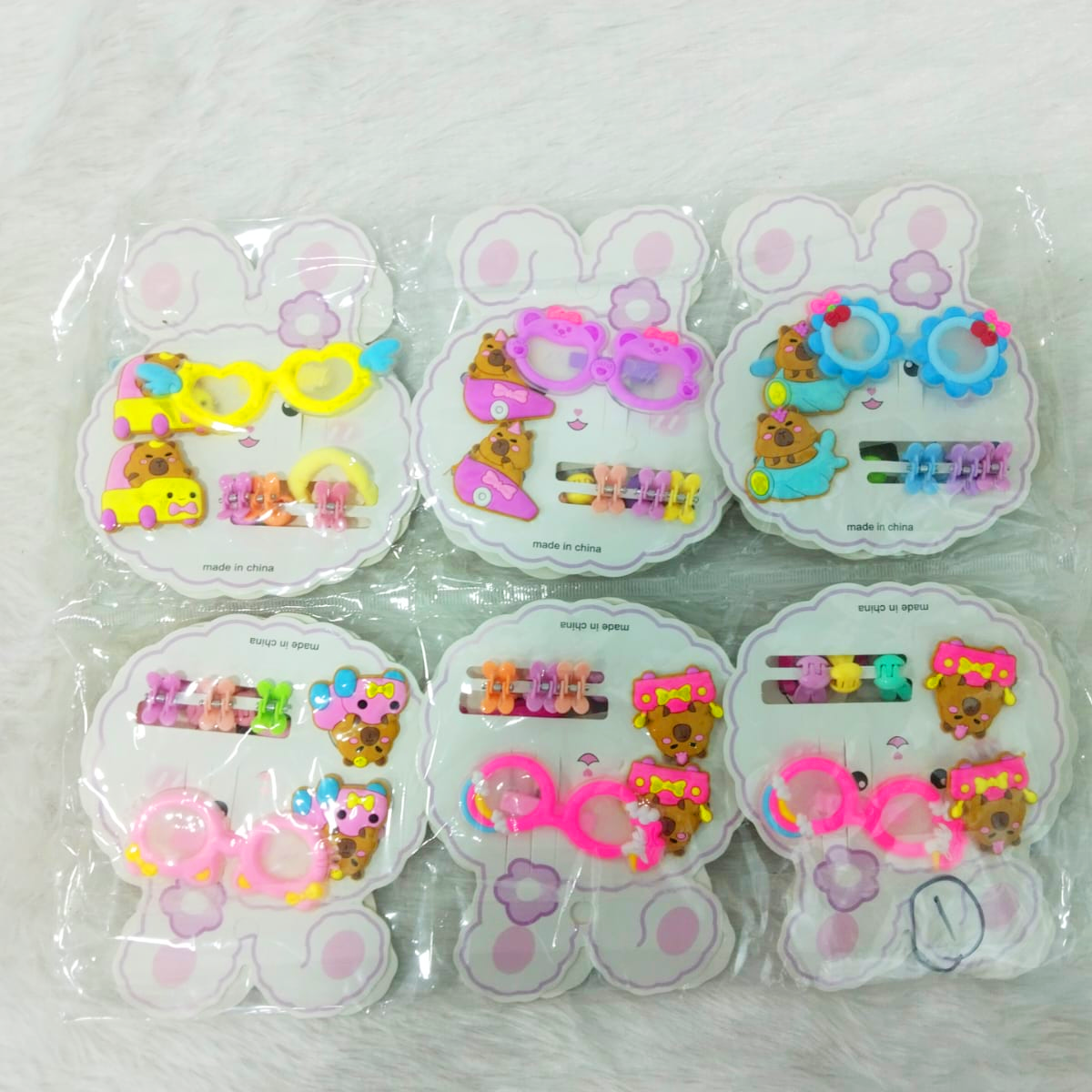 AM6218 Kids Cartoon Hair Accessory Set โ Cute Goggles Hairpin, Bear Hair Bands & Mini Hair Clutchers
