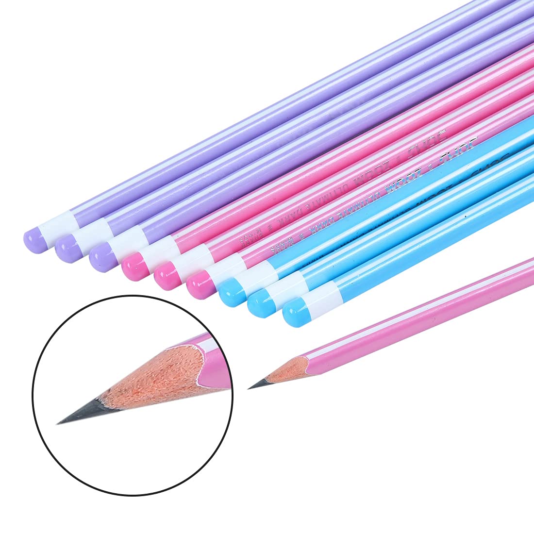 3594 DOMS Zoom Triangle Pencil with sharpner & eraser (Set of 10)