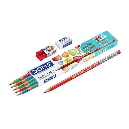 3591 Doms Y1 + Super Dark Comfortable Writing , Free One Eraser & Sharpner With Each Pack-Set Of 10 Pencils