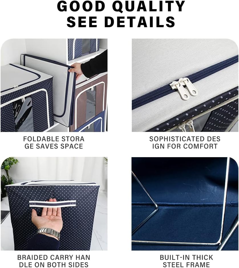 3890 Foldable 66L Cloth Storage Bags Organizer Container | Foldable Metal Frame Basket with Clear Window, Carry Handles & Sturdy Zipper for Closet
