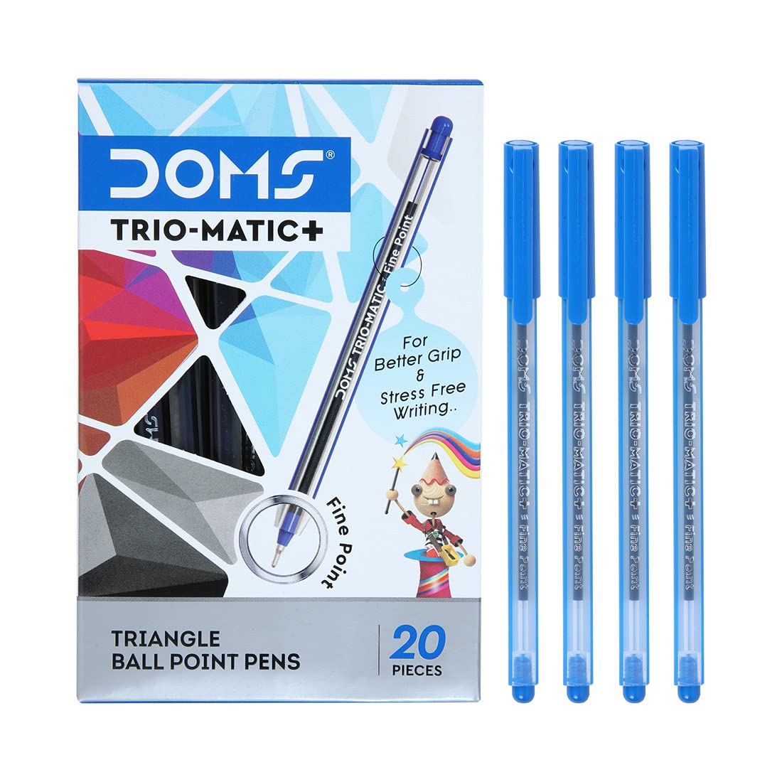 AM0489 Doms Trio-Matic + Ball Point Pens Blue,Pack of 20