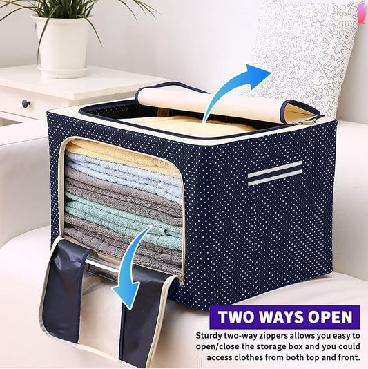 AM7717 Foldable Steel Frame Cloth Organizer for Wardrobe Organizer for Storage Sarees, Shirts, Blankets, Clothes Storage Box with Handle