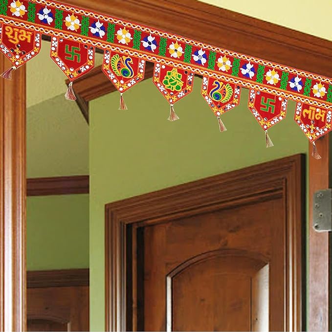3897 Red Traditional Toran with Zari work Hanging for Home -multidesign 35x6