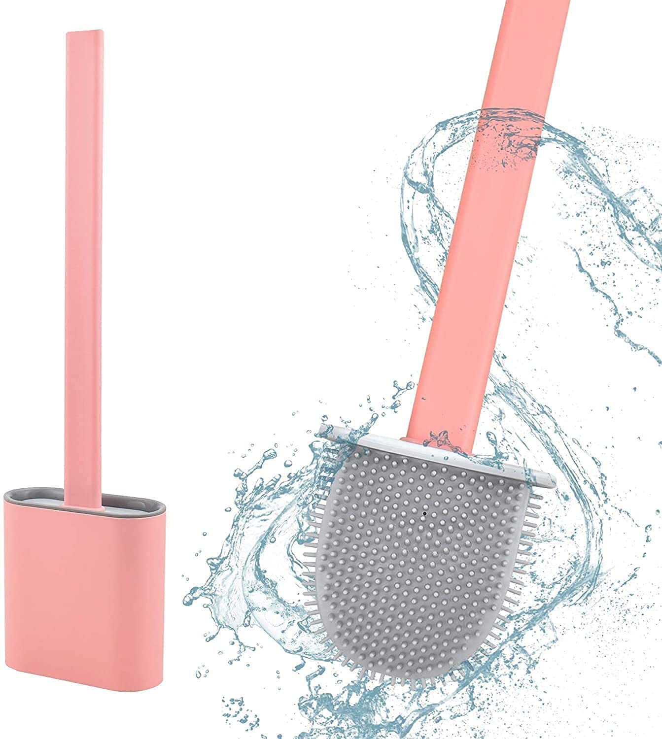 1410 Silicone Toilet Brush with Holder Stand for Bathroom Cleaning