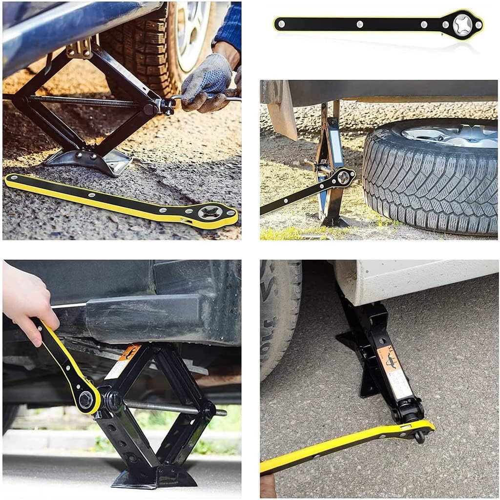 3713 Auto Labor-Saving Jack Ratchet Wrench, Universal 360 Degree Swivel Tire Wheel Jack Ratchet Wrench Scissor Jack