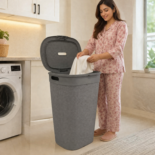 A06744 Crystal Polyworks Woods Plastic Laundry Basket with Lid