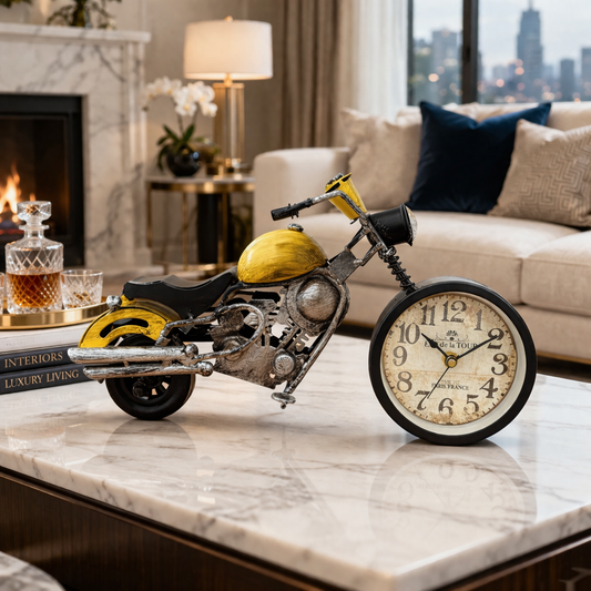 TM0113 Vintage Cruiser Motorcycle Table Clock – Retro Industrial Metal Bike Desk Ornament - Pack Of 1