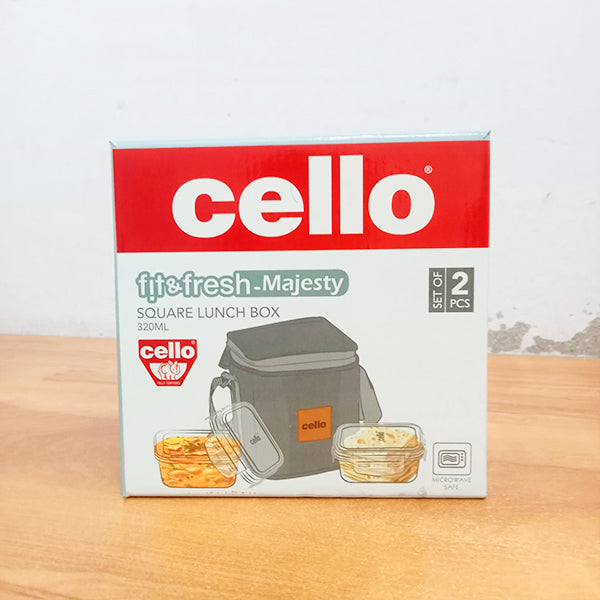 AM5457 Cello Majesty Square Glass Lunch Box 320ml x 2 N with Vertical Jacket (Pack of 2Pc)