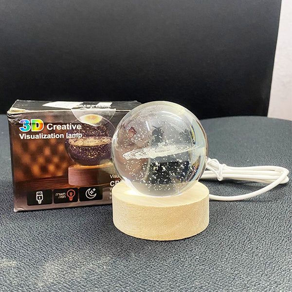 AM5356 3D Saturn Crystal Ball Night Light for Kids With Wooden Base - Fantasy Decoration LED Galaxy Planet Nightlight for Bedroom Decor