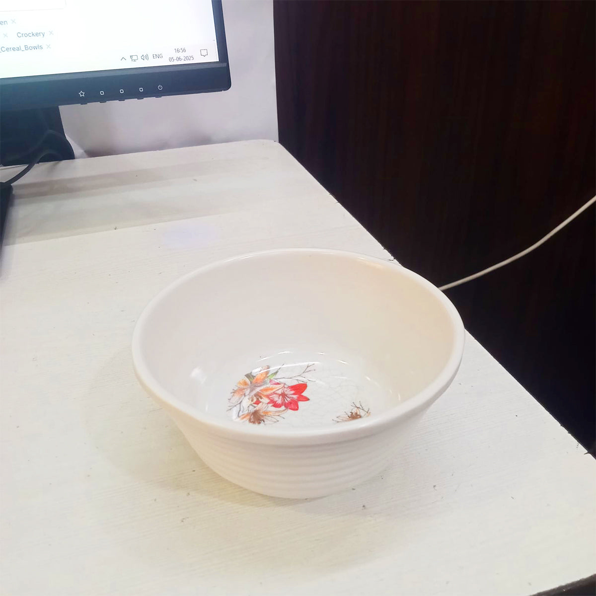 AM3232 Premium White Grey Dotted Cereal Serving Bowls