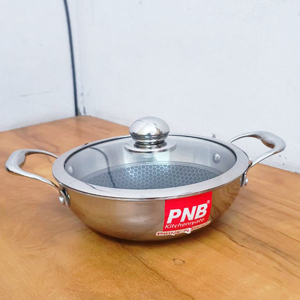 AM3923 PNB Kitchenmate Triply Karahi With Glass Lid 22cm