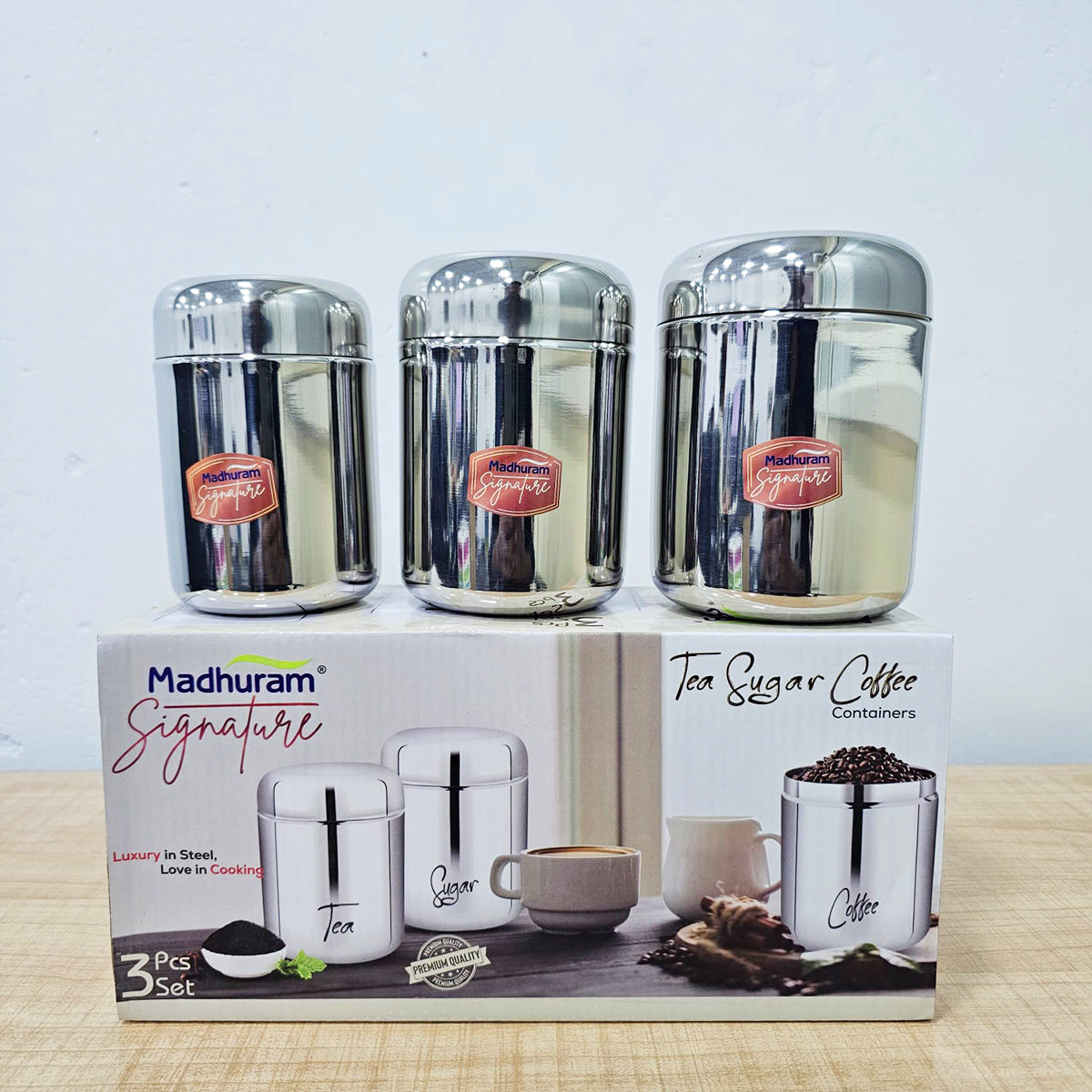 AM6009 Madhuram Stainless Steel Tea Sugar & Coffee Container (Pack of 3)