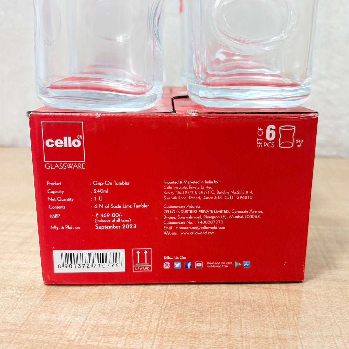 AM2598 CELLO Gripper Juice Glass Tumbler 240ml 6 pcs set