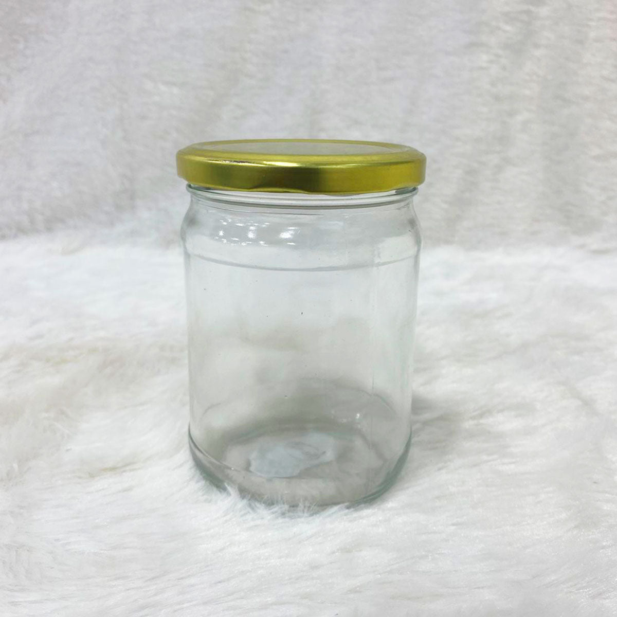 AM6211 Salsa Glass Jar 500ml - Golden Metal Cap Airtight Lid Transparent Jar 1 Pcs