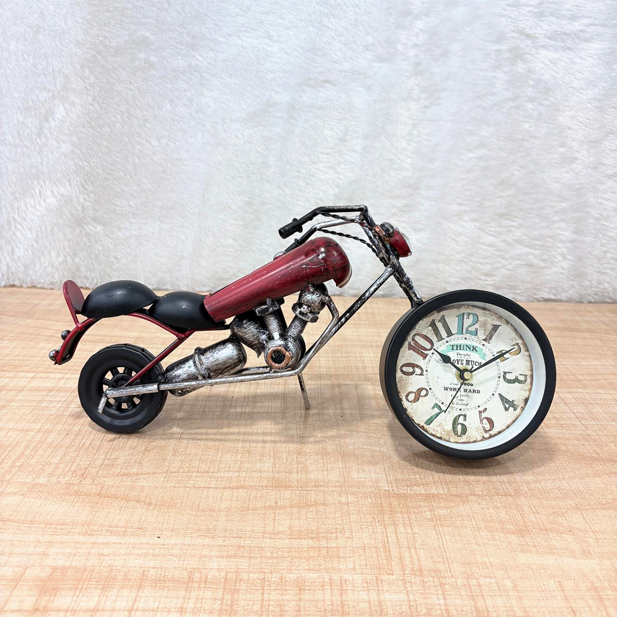 TM0115 Vintage Metal Maverick Motorcycle Desk Clock – Handcrafted Retro Chopper Figurine - Pack Of 1