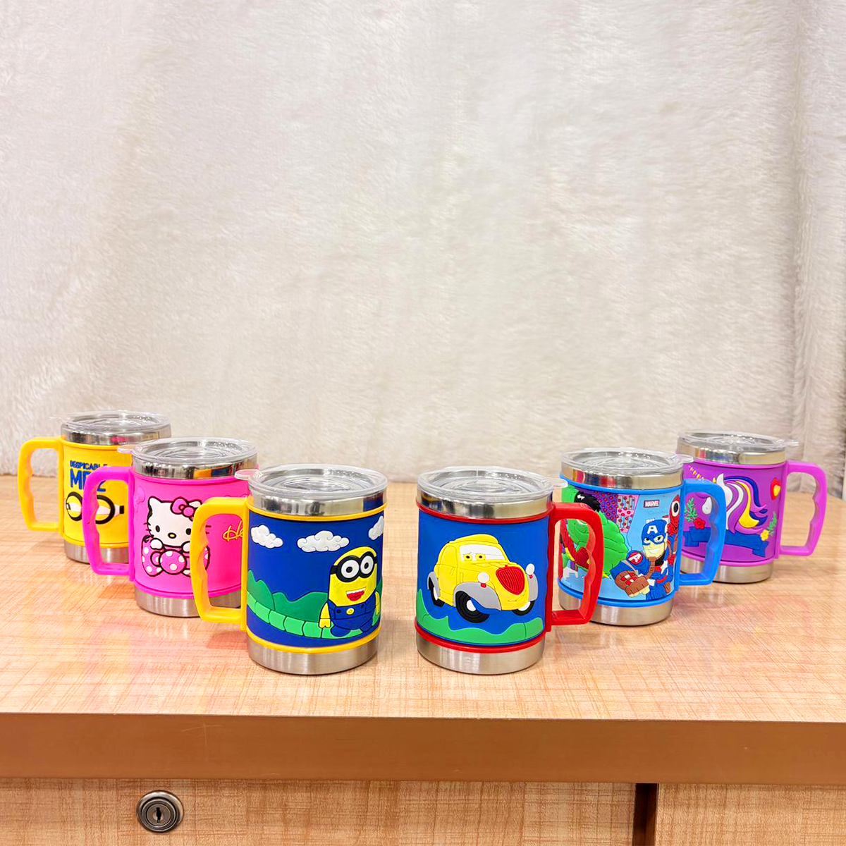 TM0117 Kids' 3D Embossed Stainless Steel Insulated Milk Mug with Lid and Handle - Pack Of 1