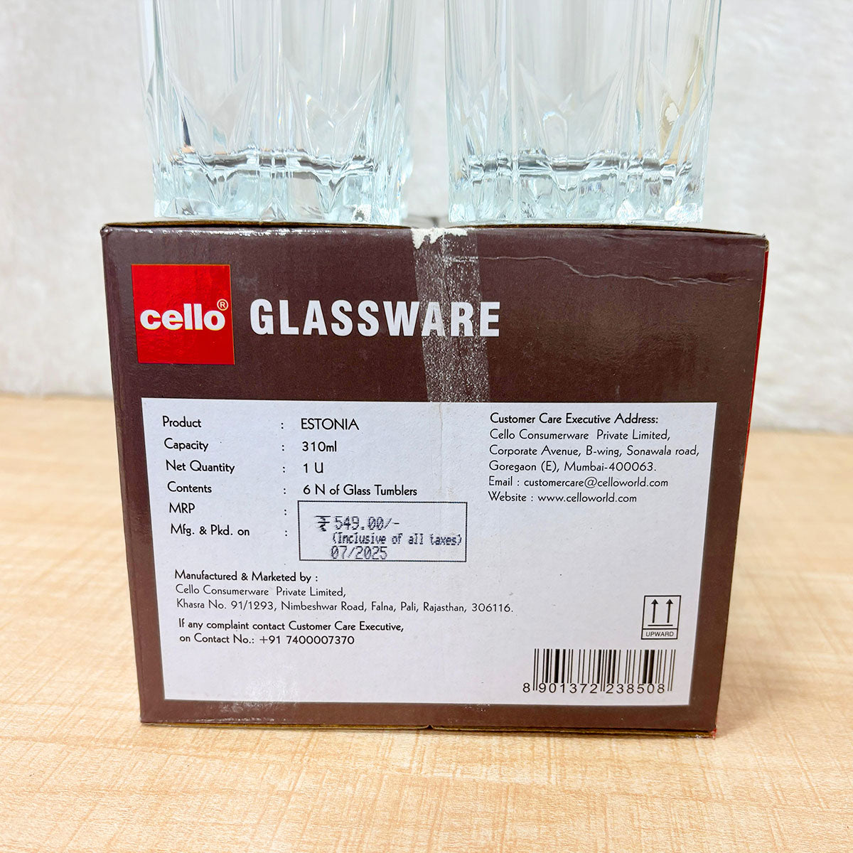 AM6607 Cello Estonia P-Series Glass Tumbler Set, 310ml (Pack of 6)