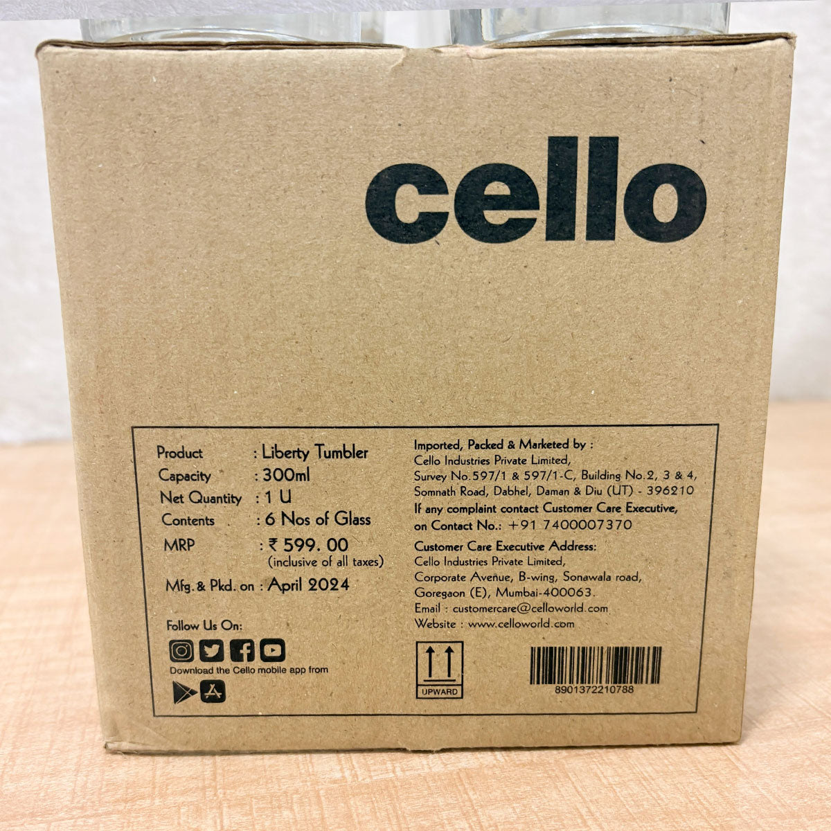 AM6599 Cello Liberty Water Tumbler Set, 300ml (Set of 6)