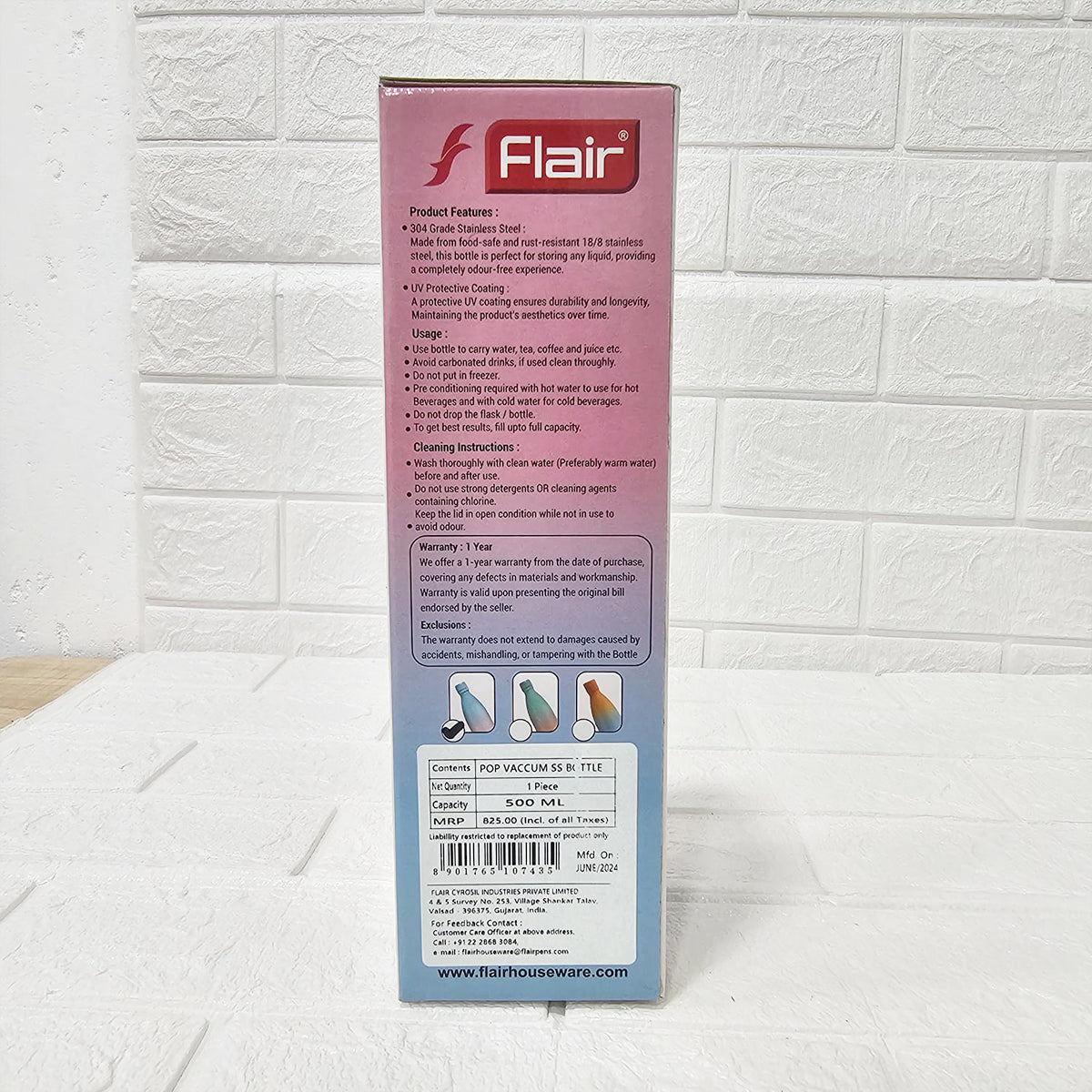 Di0025 Flair POP Vacuum Insulated Stainless Steel Bottle – 500ml