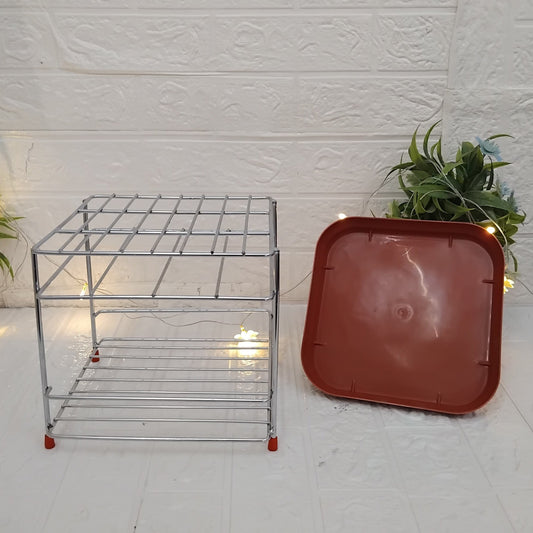 AM3366 Stainless Steel Square Matka stand with tray Durable pot Stand