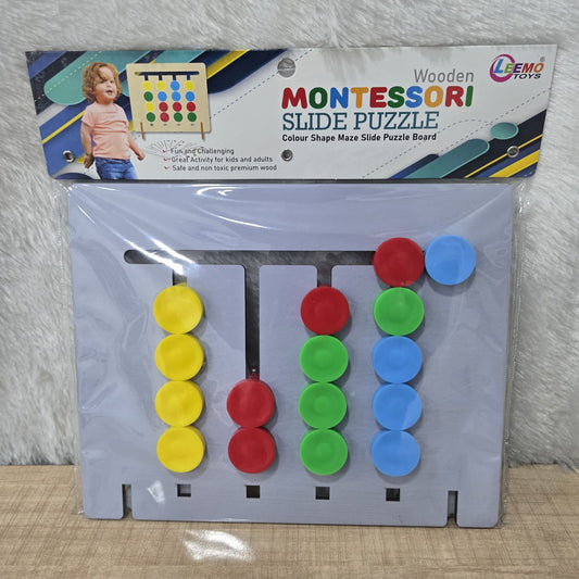 AM7061 Leemo Toys Wooden Montessori Slide Puzzle – Colour & Shape Maze Board