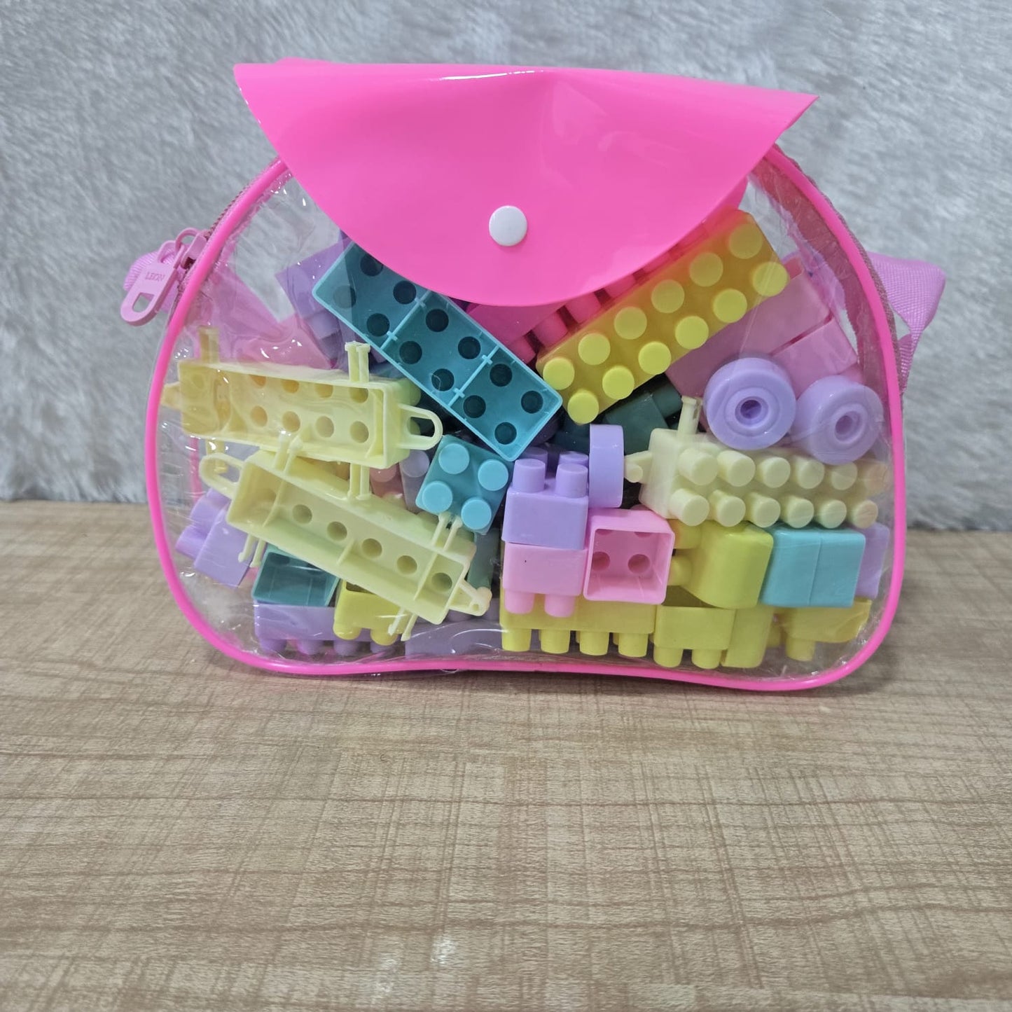 AM7064 Kids' Pastel Building Blocks Set in Pink Zippered Carry Bag
