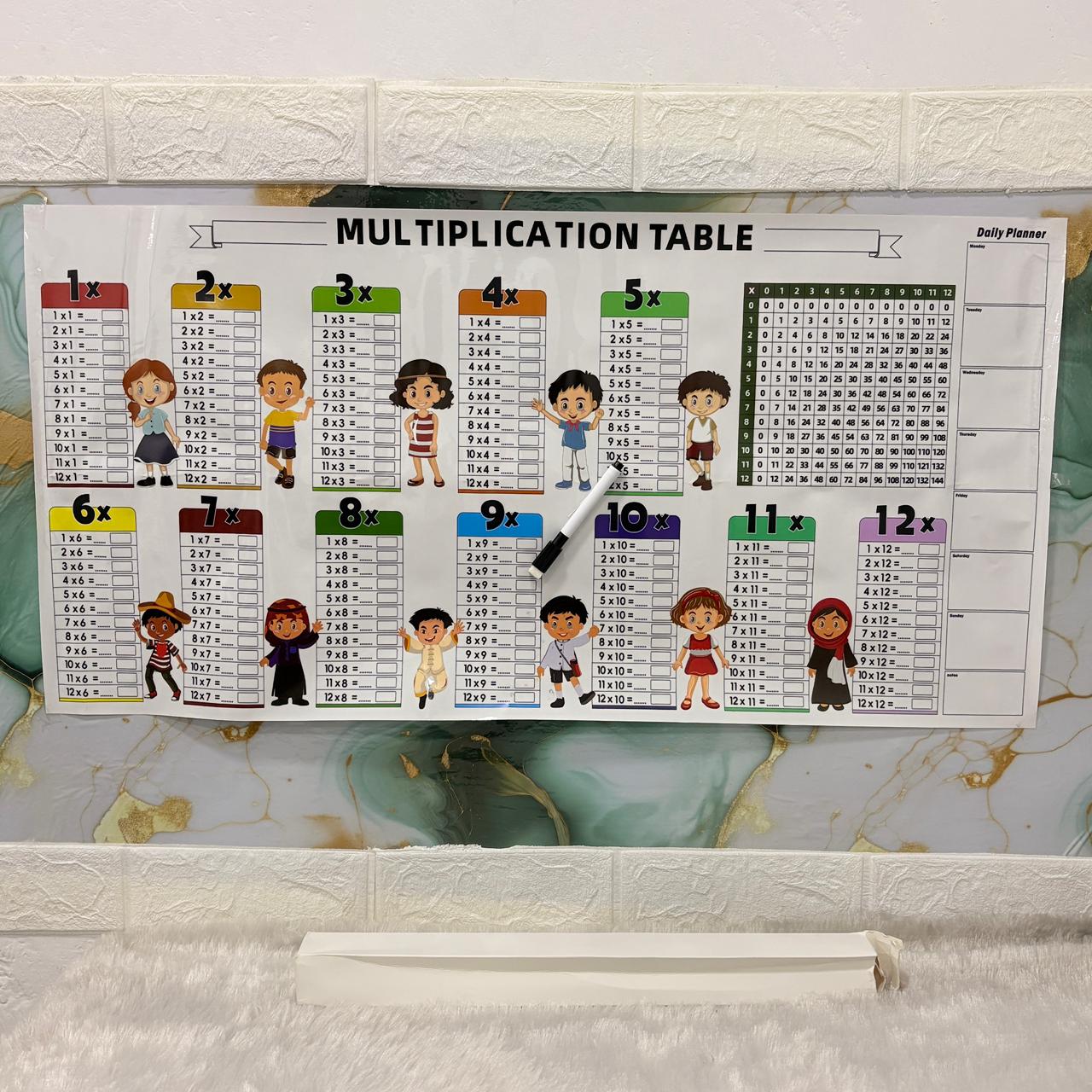 AM7221 Interactive Dry-Erase Multiplication Table & Daily Planner Wall Chart for Kids