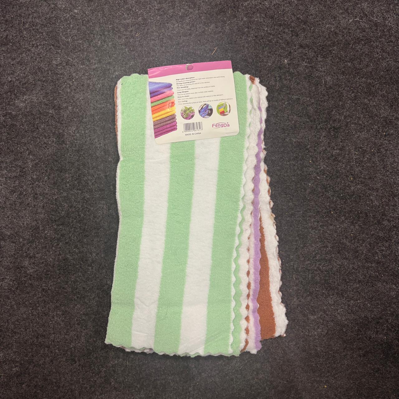 AM7220 FengDa Premium Striped Microfiber Cleaning Cloths - 5pc