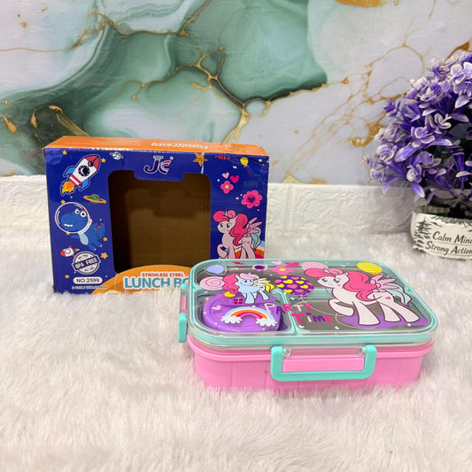 AM7372 JC Kids’ Stainless Steel 3-Compartment Insulated Lunch Box with Unicorn Theme