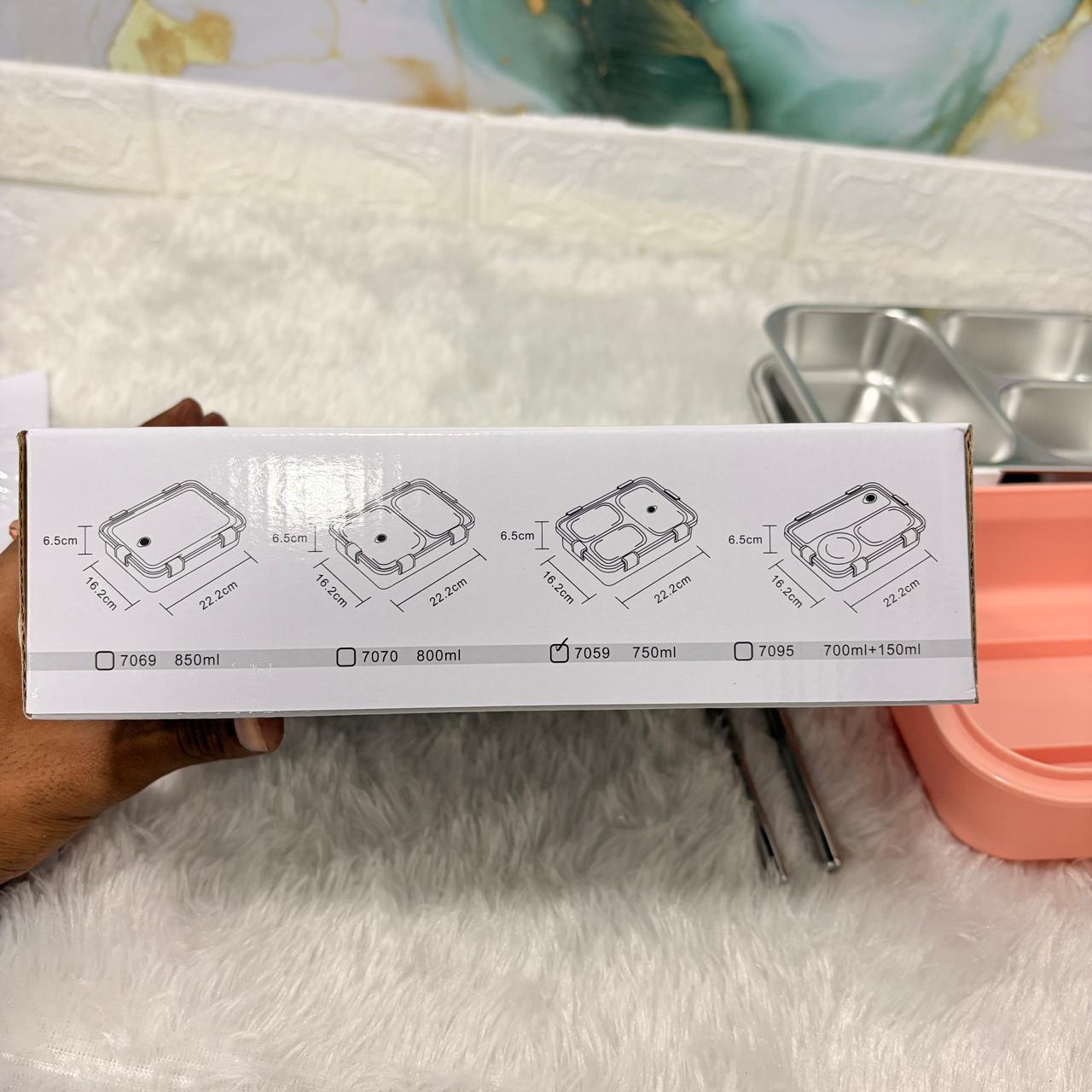 AM7373 JC Premium 3-Compartment Stainless Steel Leak-Proof Lunch Box (Peach/Pink)
