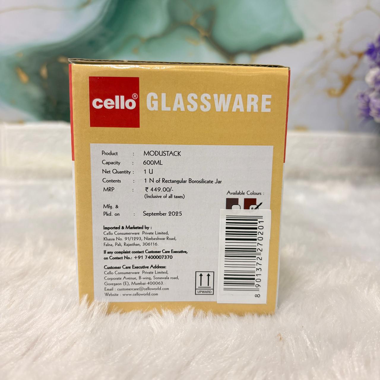 AM7440 Cello Modustack Rectangular Borosilicate Storage Jar, 600ml