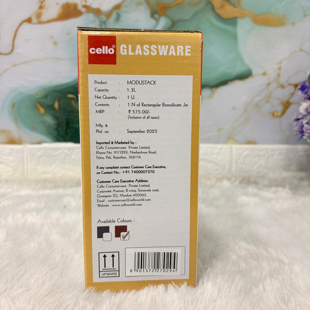 AM7442 Cello Modustack Rectangular Borosilicate Storage Jar, 1.3L